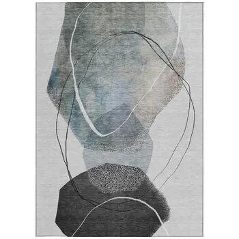 9' X 12' Ivory And Gray Abstract Washable Indoor Outdoor Area Rug