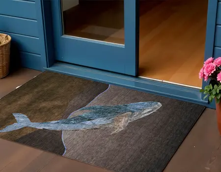 3' X 5' Brown And Denim Blue Animal Print Washable Indoor Outdoor Area Rug