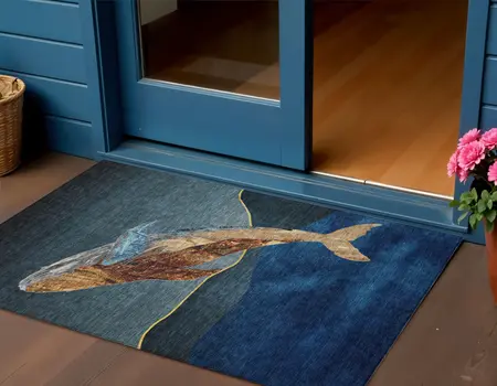 3' X 5' Blue And Brown Animal Print Washable Indoor Outdoor Area Rug