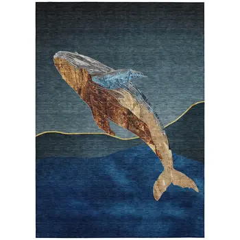3' X 5' Blue And Brown Animal Print Washable Indoor Outdoor Area Rug