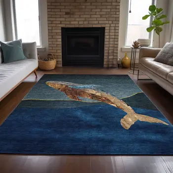 3' X 5' Blue And Brown Animal Print Washable Indoor Outdoor Area Rug