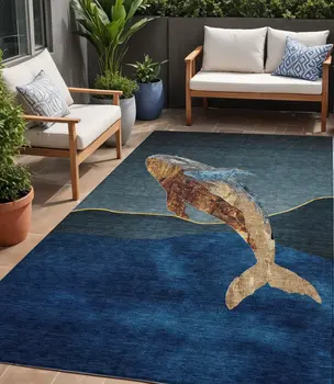 5' X 8' Blue And Brown Animal Print Washable Indoor Outdoor Area Rug