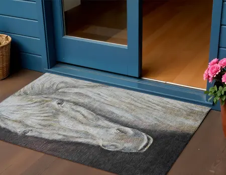 3' X 5' Ivory And Charcoal Animal Print Washable Indoor Outdoor Area Rug
