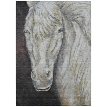 9' X 12' Ivory And Charcoal Animal Print Washable Indoor Outdoor Area Rug