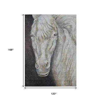 10' X 14' Ivory And Charcoal Animal Print Washable Indoor Outdoor Area Rug