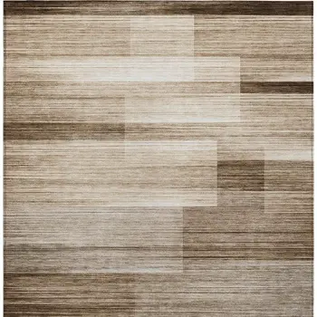 3' X 5' Brown And Ivory Striped Washable Indoor Outdoor Area Rug