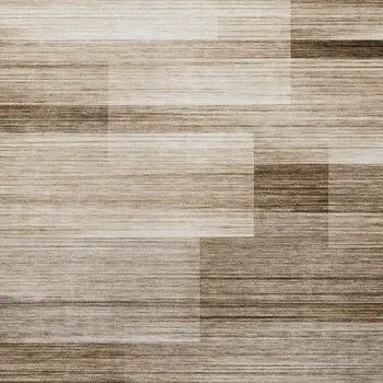 9' X 12' Brown And Ivory Striped Washable Indoor Outdoor Area Rug