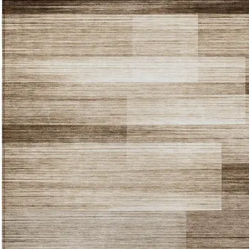 10' X 14' Brown And Ivory Striped Washable Indoor Outdoor Area Rug