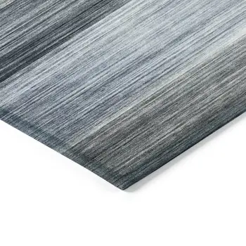 3' X 5' Denim Blue And Ivory Striped Washable Indoor Outdoor Area Rug