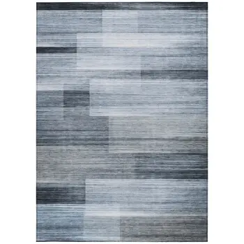 3' X 5' Denim Blue And Ivory Striped Washable Indoor Outdoor Area Rug