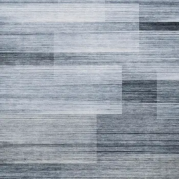 5' X 8' Denim Blue And Ivory Striped Washable Indoor Outdoor Area Rug