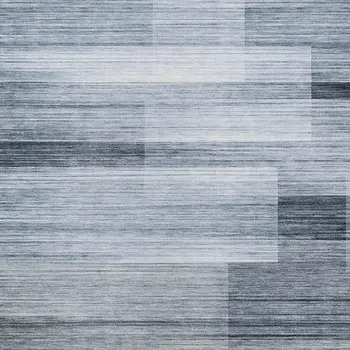 5' X 8' Denim Blue And Ivory Striped Washable Indoor Outdoor Area Rug