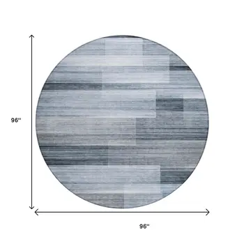 8' Denim Blue And Ivory Round Striped Washable Indoor Outdoor Area Rug