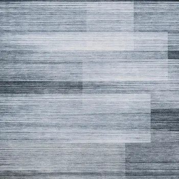 8' X 10' Denim Blue And Ivory Striped Washable Indoor Outdoor Area Rug