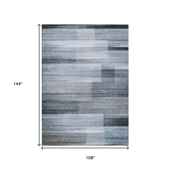 9' X 12' Denim Blue And Ivory Striped Washable Indoor Outdoor Area Rug