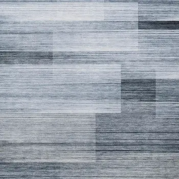 9' X 12' Denim Blue And Ivory Striped Washable Indoor Outdoor Area Rug