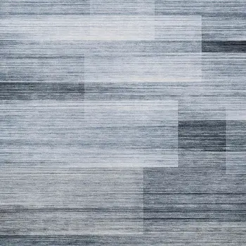 9' X 12' Denim Blue And Ivory Striped Washable Indoor Outdoor Area Rug
