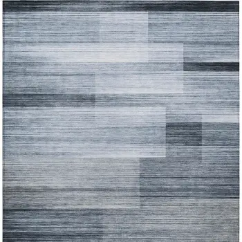 10' X 14' Denim Blue And Ivory Striped Washable Indoor Outdoor Area Rug