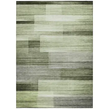 3' X 5' Green And Ivory Striped Washable Indoor Outdoor Area Rug