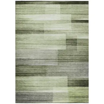 3' X 5' Green And Ivory Striped Washable Indoor Outdoor Area Rug