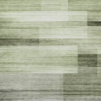 3' X 5' Green And Ivory Striped Washable Indoor Outdoor Area Rug