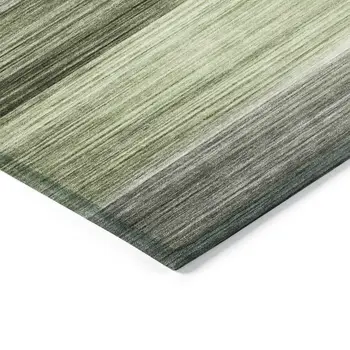 5' X 8' Green And Ivory Striped Washable Indoor Outdoor Area Rug