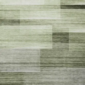5' X 8' Green And Ivory Striped Washable Indoor Outdoor Area Rug