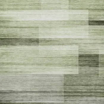 8' X 10' Green And Ivory Striped Washable Indoor Outdoor Area Rug