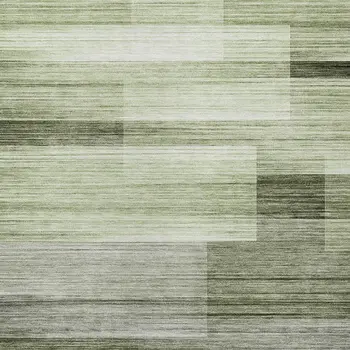 9' X 12' Green And Ivory Striped Washable Indoor Outdoor Area Rug