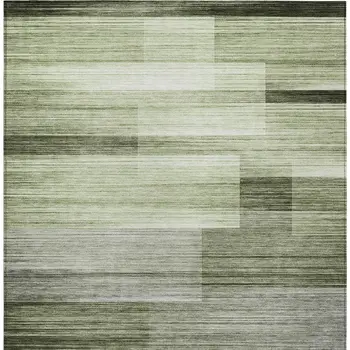 9' X 12' Green And Ivory Striped Washable Indoor Outdoor Area Rug