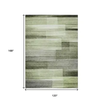 10' X 14' Green And Ivory Striped Washable Indoor Outdoor Area Rug