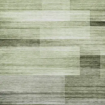 10' X 14' Green And Ivory Striped Washable Indoor Outdoor Area Rug