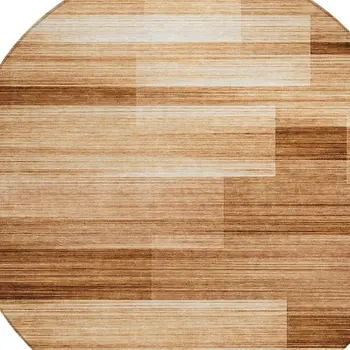 8' Rust And Ivory Round Striped Washable Indoor Outdoor Area Rug