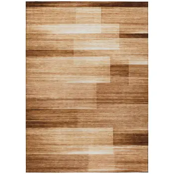 8' X 10' Rust And Ivory Striped Washable Indoor Outdoor Area Rug