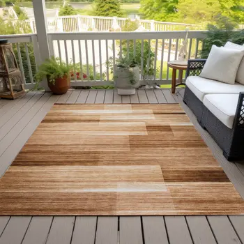 8' X 10' Rust And Ivory Striped Washable Indoor Outdoor Area Rug