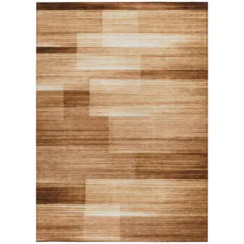 10' X 14' Rust And Ivory Striped Washable Indoor Outdoor Area Rug