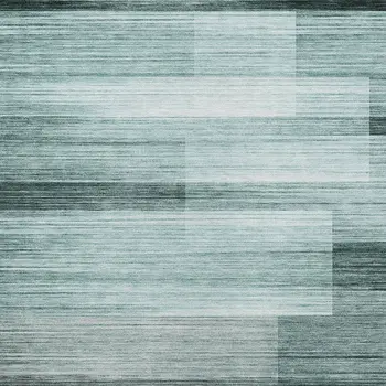 3' X 5' Teal Blue And Ivory Striped Washable Indoor Outdoor Area Rug