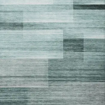3' X 5' Teal Blue And Ivory Striped Washable Indoor Outdoor Area Rug