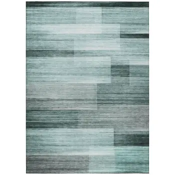 3' X 5' Teal Blue And Ivory Striped Washable Indoor Outdoor Area Rug