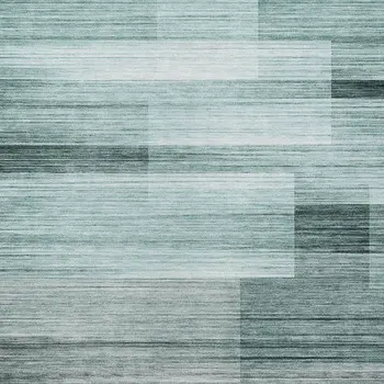 5' X 8' Teal Blue And Ivory Striped Washable Indoor Outdoor Area Rug