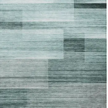 8' X 10' Teal Blue And Ivory Striped Washable Indoor Outdoor Area Rug