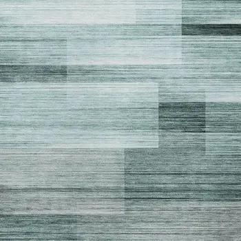 9' X 12' Teal Blue And Ivory Striped Washable Indoor Outdoor Area Rug