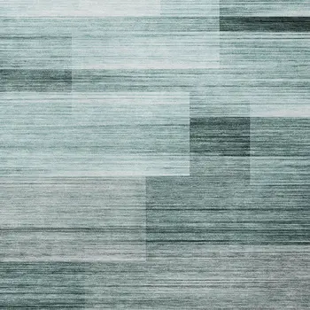 9' X 12' Teal Blue And Ivory Striped Washable Indoor Outdoor Area Rug
