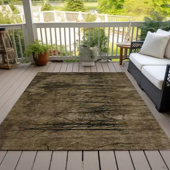 3' X 5' Brown And Charcoal Floral Washable Indoor Outdoor Area Rug