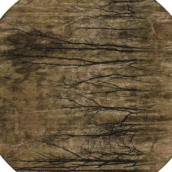 8' Brown And Charcoal Round Floral Washable Indoor Outdoor Area Rug