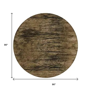 8' Brown And Charcoal Round Floral Washable Indoor Outdoor Area Rug