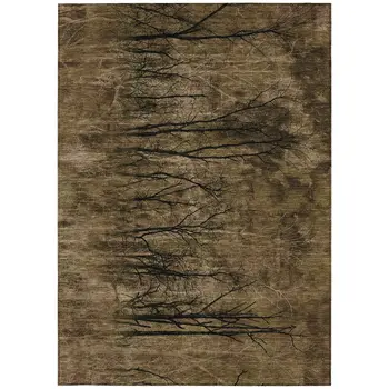 8' X 10' Brown And Charcoal Floral Washable Indoor Outdoor Area Rug