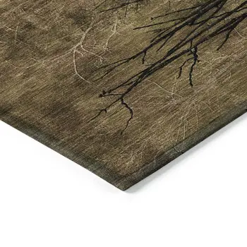 8' X 10' Brown And Charcoal Floral Washable Indoor Outdoor Area Rug