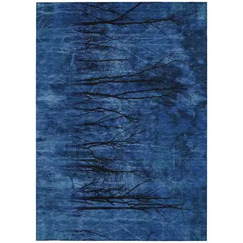 3' X 5' Blue And Charcoal Floral Washable Indoor Outdoor Area Rug