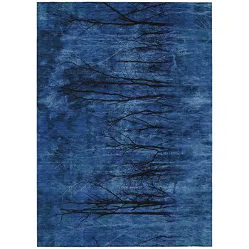 3' X 5' Blue And Charcoal Floral Washable Indoor Outdoor Area Rug